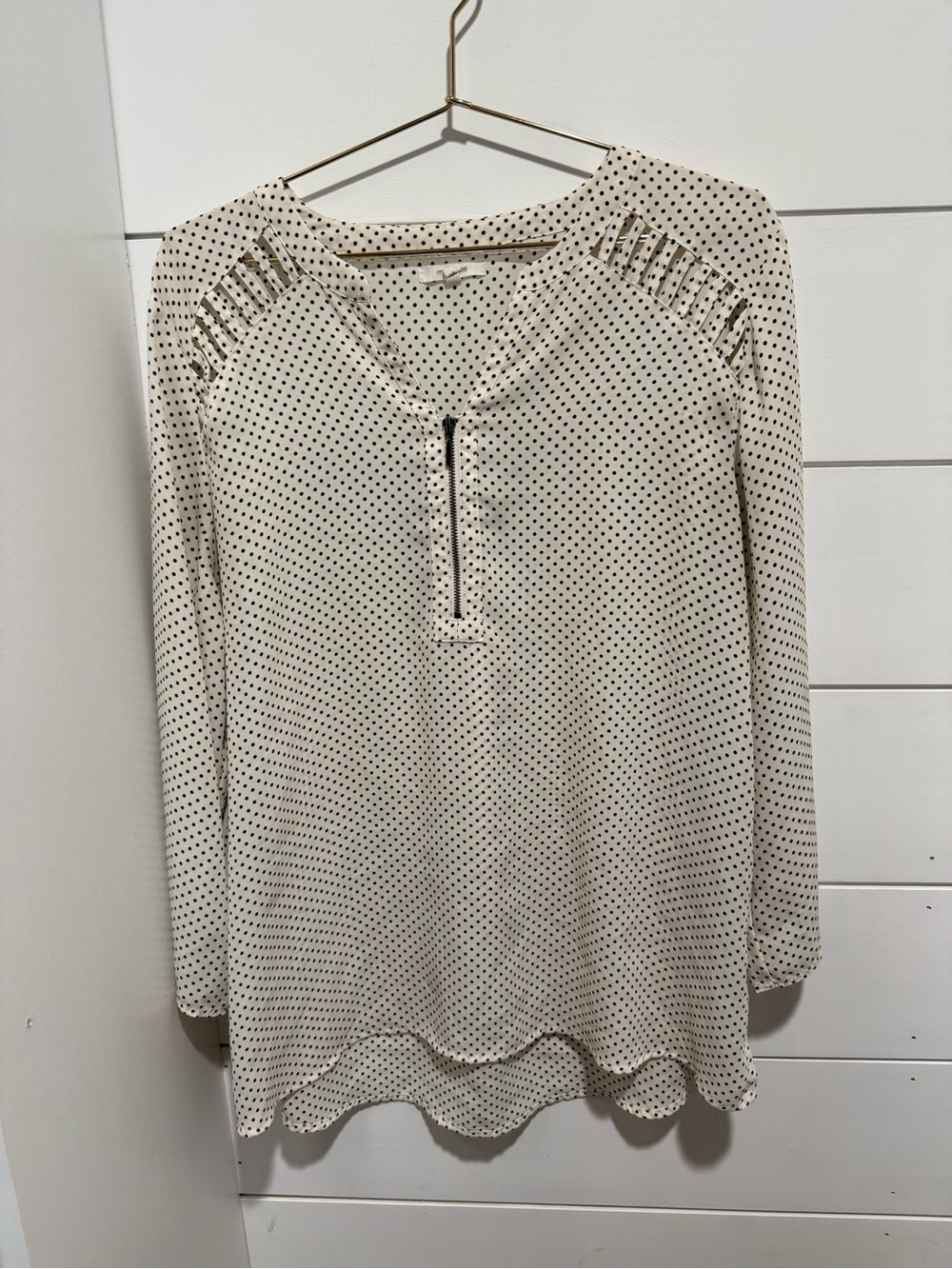 Maurices Cream and Black Polka Dot Long-Sleeve Blouse